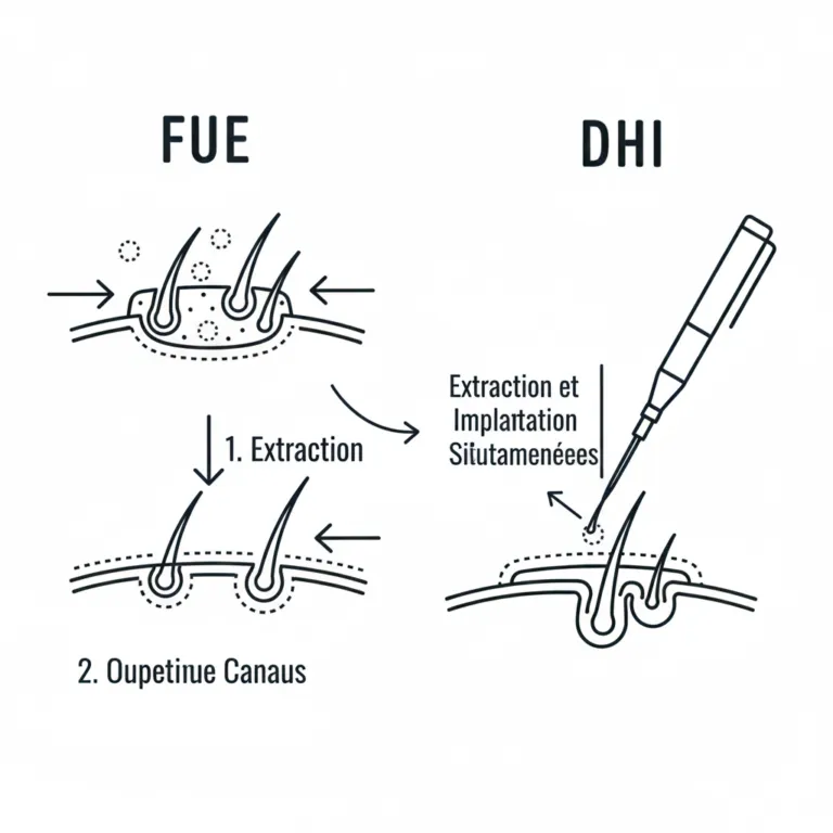 Techniques de greffe de cheveux : FUE, FUT, DHI et alternatives
