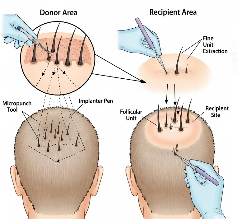 Techniques de greffe de cheveux : FUE, FUT, DHI et alternatives